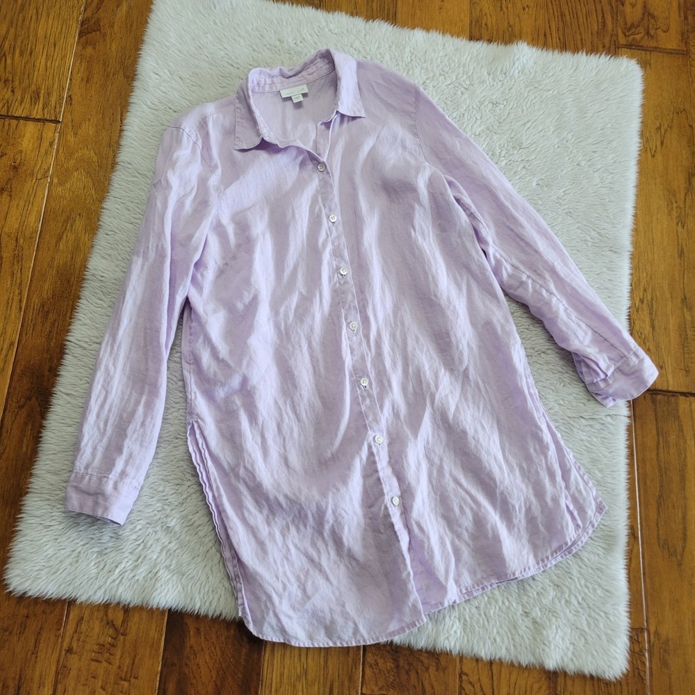 J. Jill Love Linen Button Up Tunic Shirt Women's Small Purple Long Sleeve
